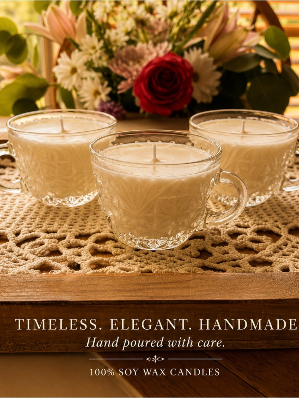 🍎🍂 Vintage Glass Teacup Candle Trio: Caramel Apple Autumn Spice